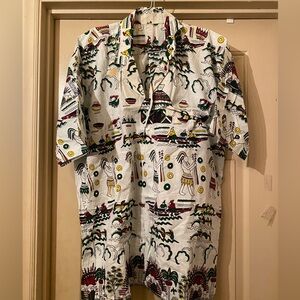 African print front button shirt